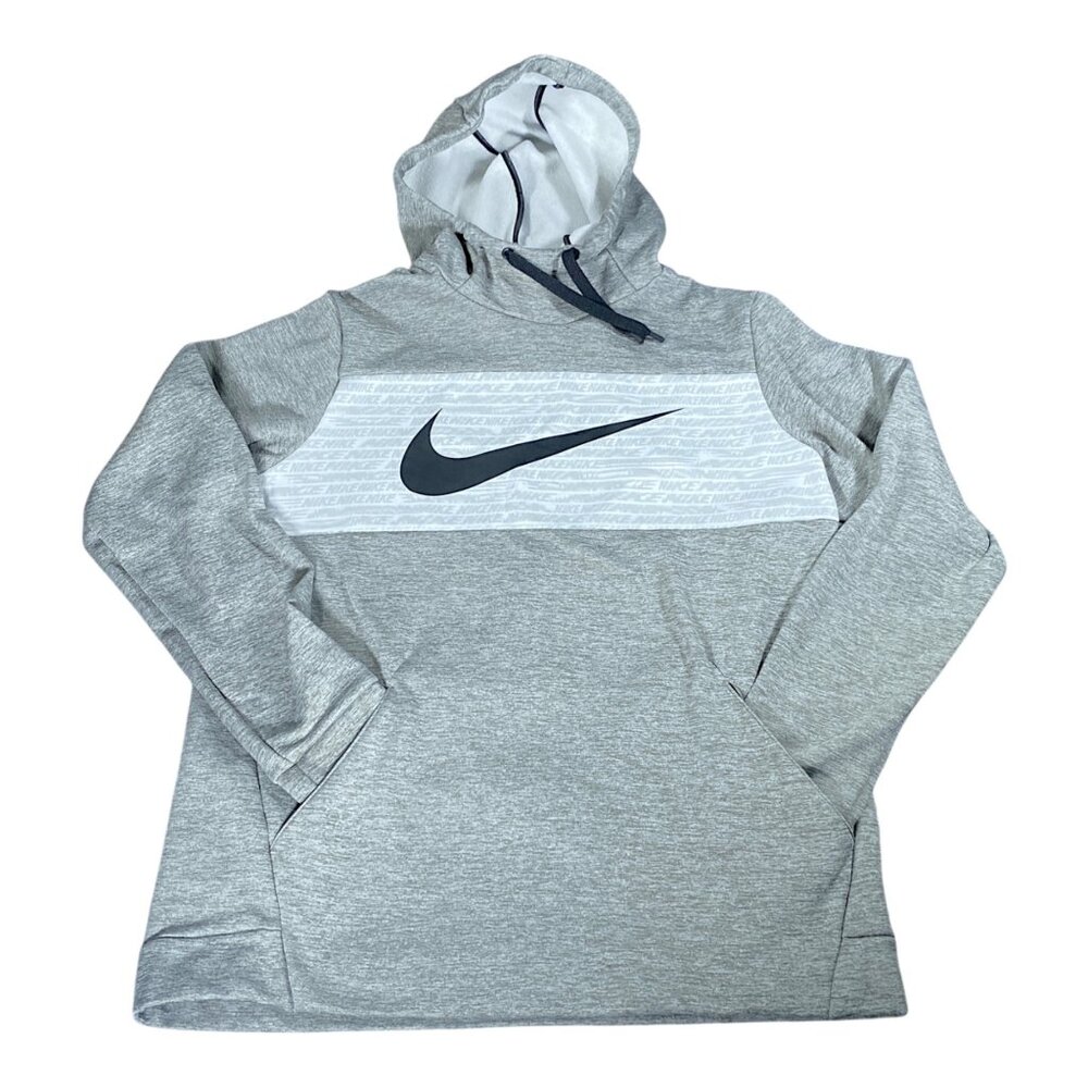 Nike Hoodie Mens L Gray Terry Dri Fit Sweater Swoosh Logo Athleisure Skater Y2K
